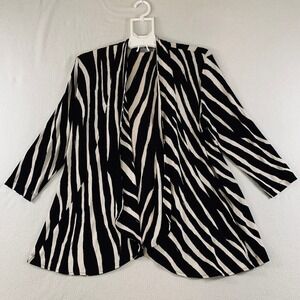 Chico's Travelers Women's 3/4 Sleeve Drape Front Jacket Zebra Black Cream 1 M/8
